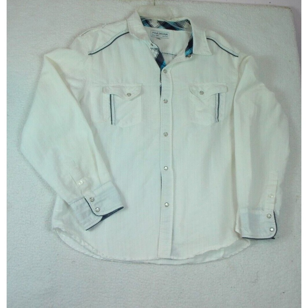 Pila Design Western Pearl‎ Snap White Long Sleeve Shirt Men's XXL Rancher Cowboy